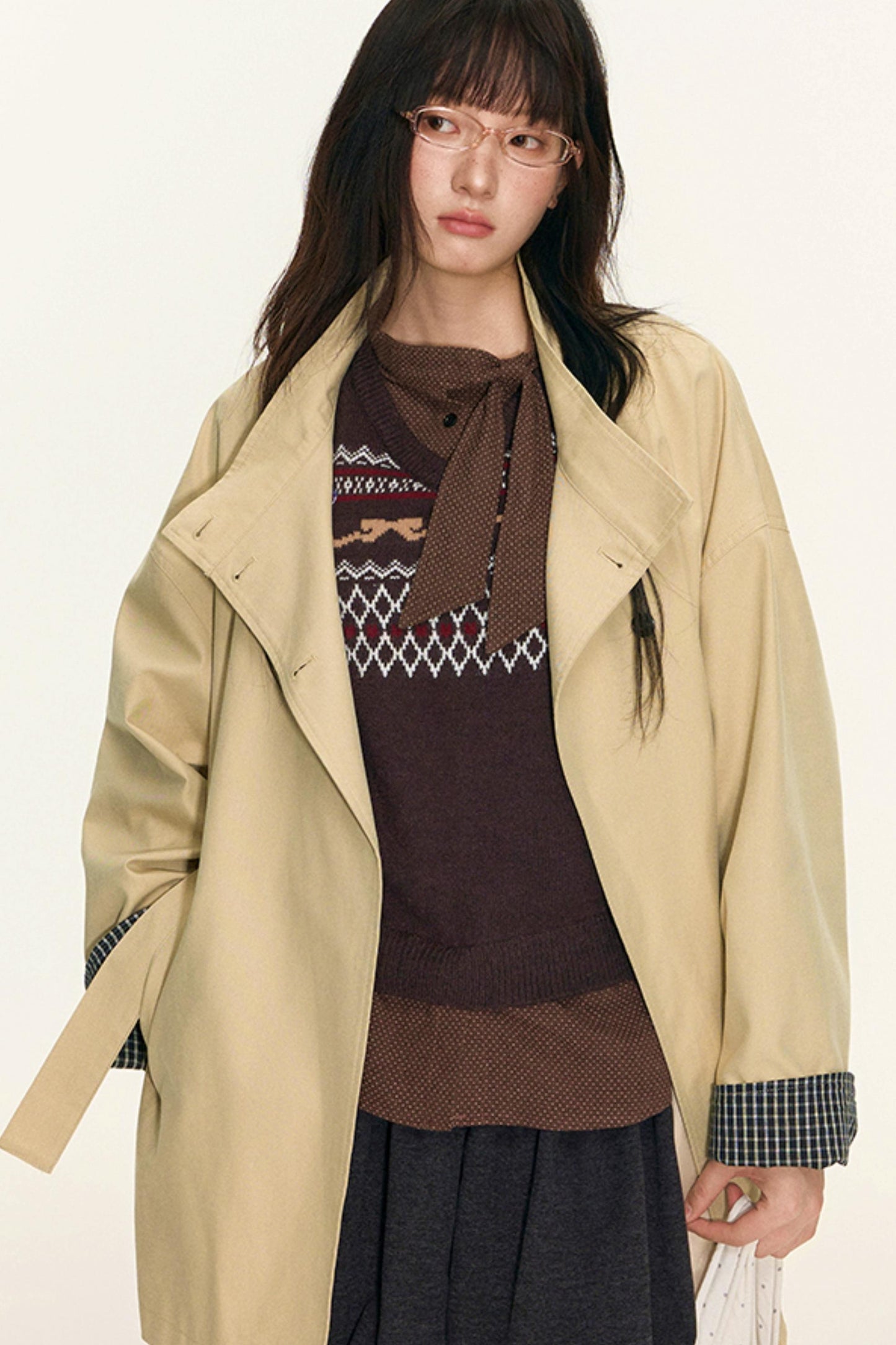 Dual-Purpose Plaid Patchwork Trench Coat