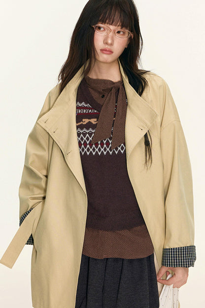 Dual-Purpose Plaid Patchwork Trench Coat