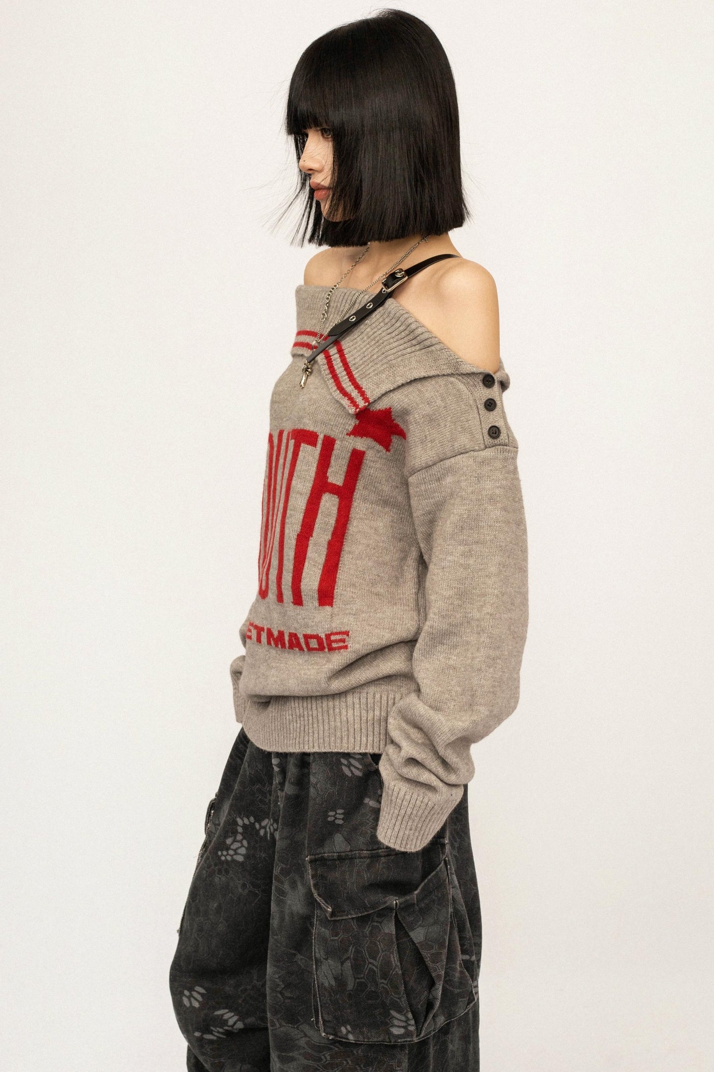 Retro Off-Shoulder Knit Cardigan