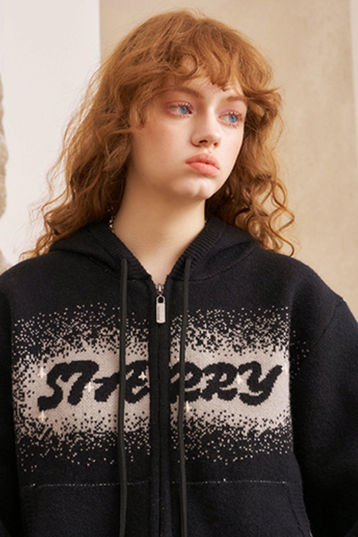 Gradient Jacquard Black Knit Jacket