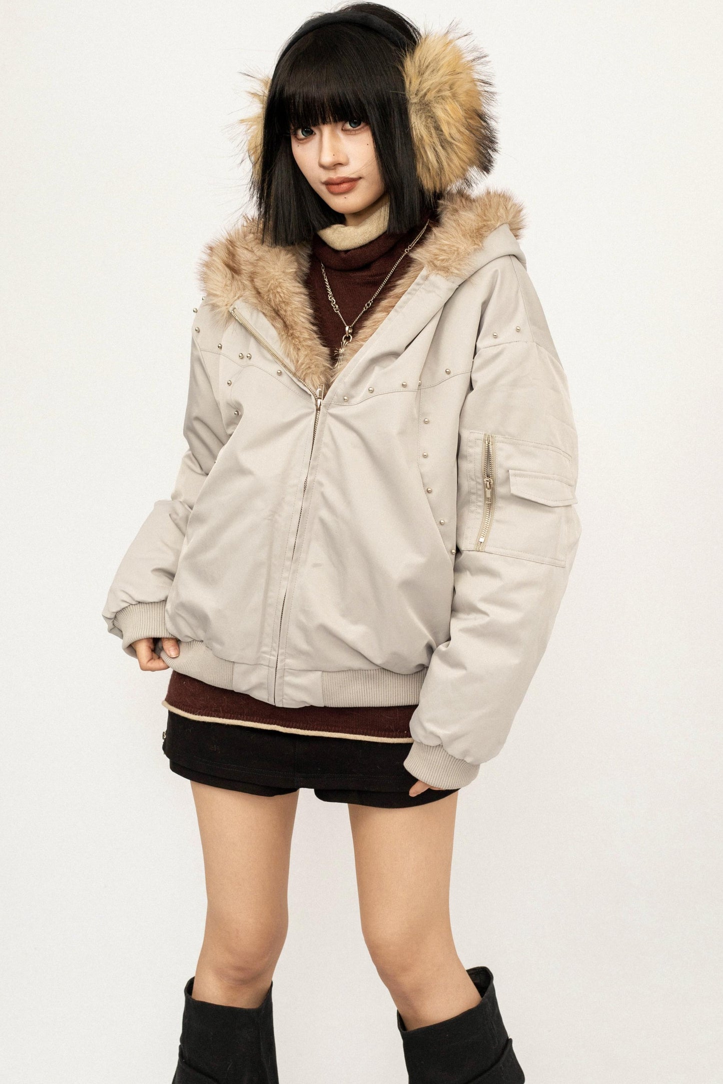 Fur Collar Hooded Cotton Coat