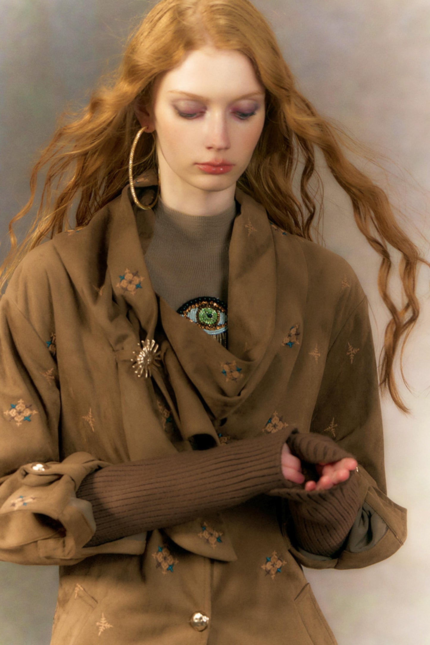 Retro Suede Coat With Fur Collar Set-Up