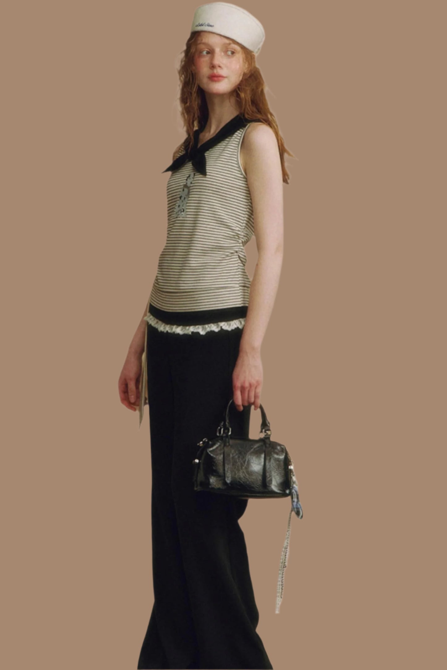 Chic Black Lace-Trimmed Wide Leg Pants