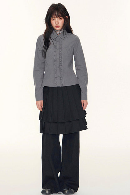 Double-Layer Pleated Skirt