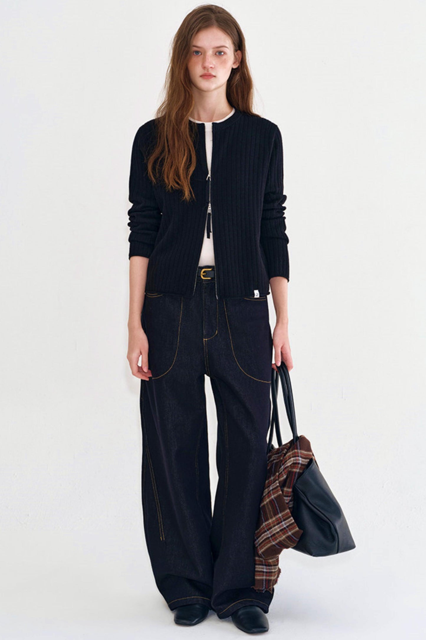 Rolled Edge Double Zipper Knit Cardigan