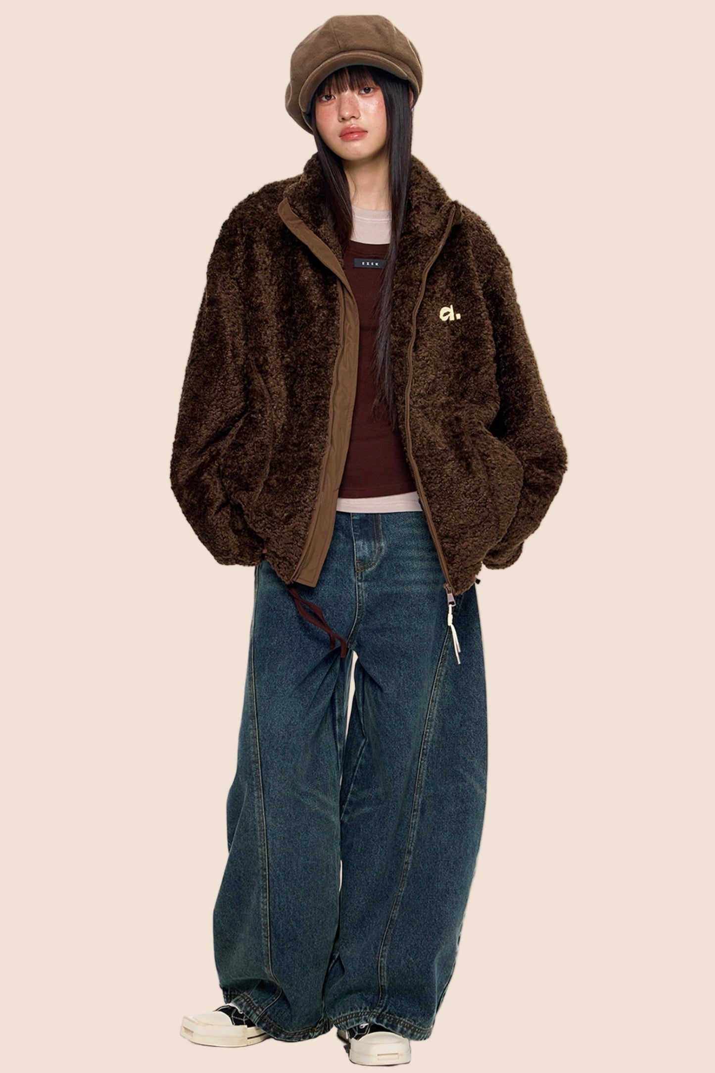 Embroidered Fleece Stand Collar Jacket