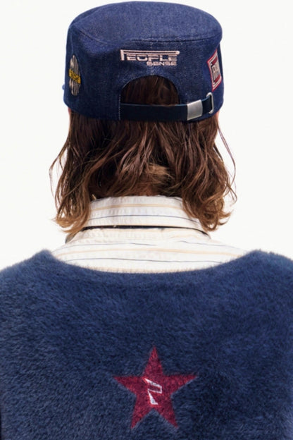 Embroidered Denim Equestrian Hat