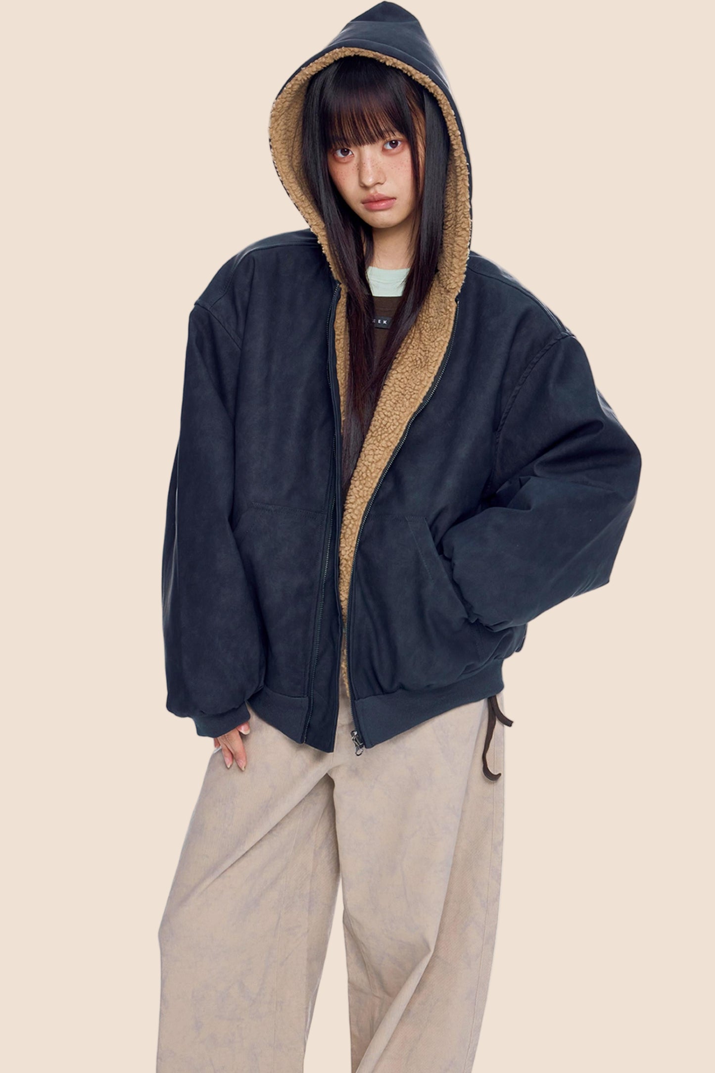 Faux Shearling Color-Block Jacket