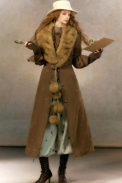 Retro Suede Coat With Fur Collar Set-Up