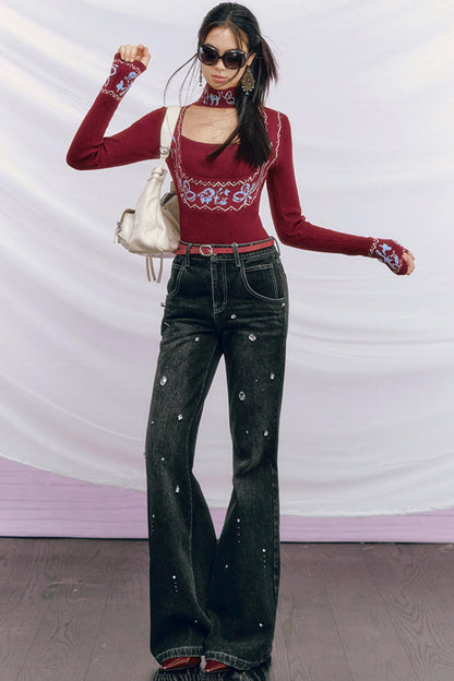 Vintage Washed Rhinestone Pants