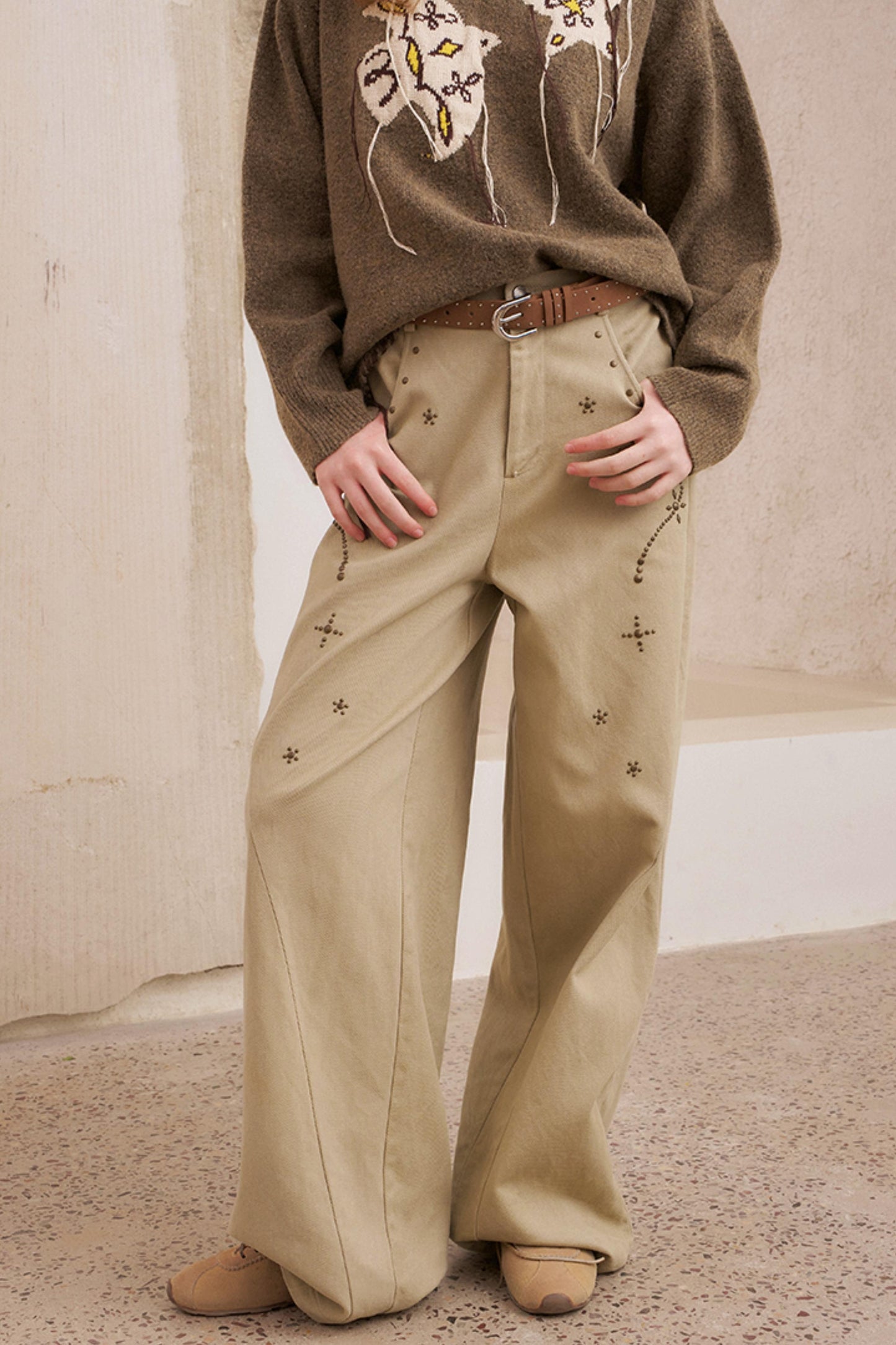 Hot Diamond Loose Wide-Leg Pants