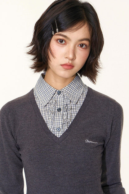 Navy Collar Knit Sweater