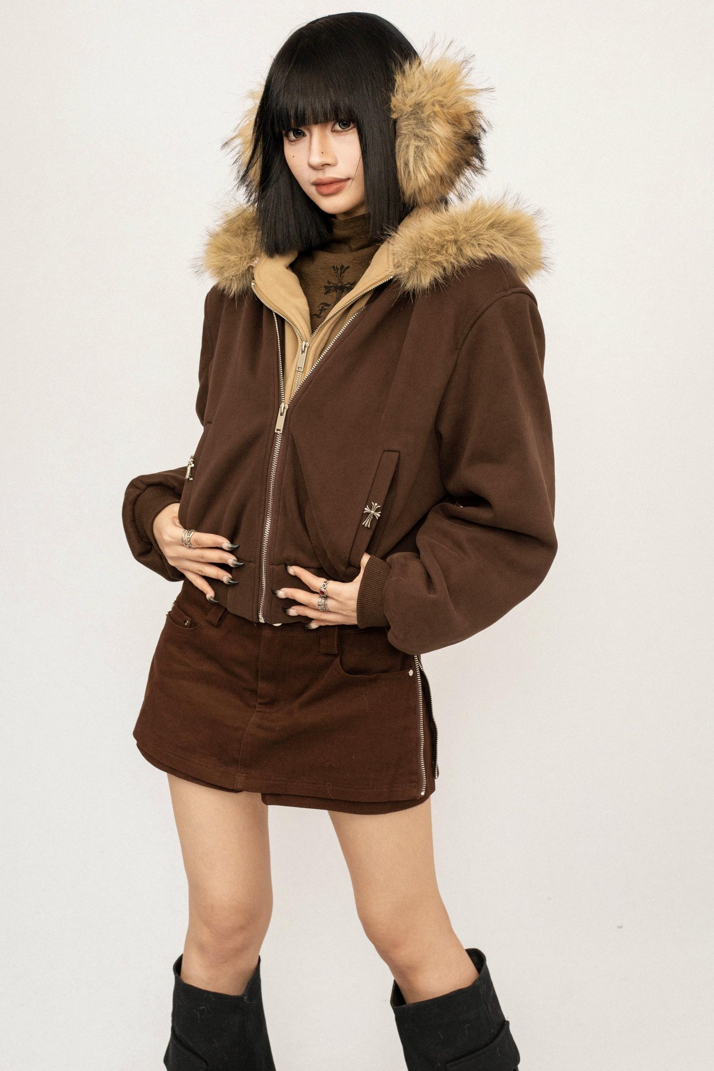 Thickened Stitching Fake Two Sweatshirt Jacket