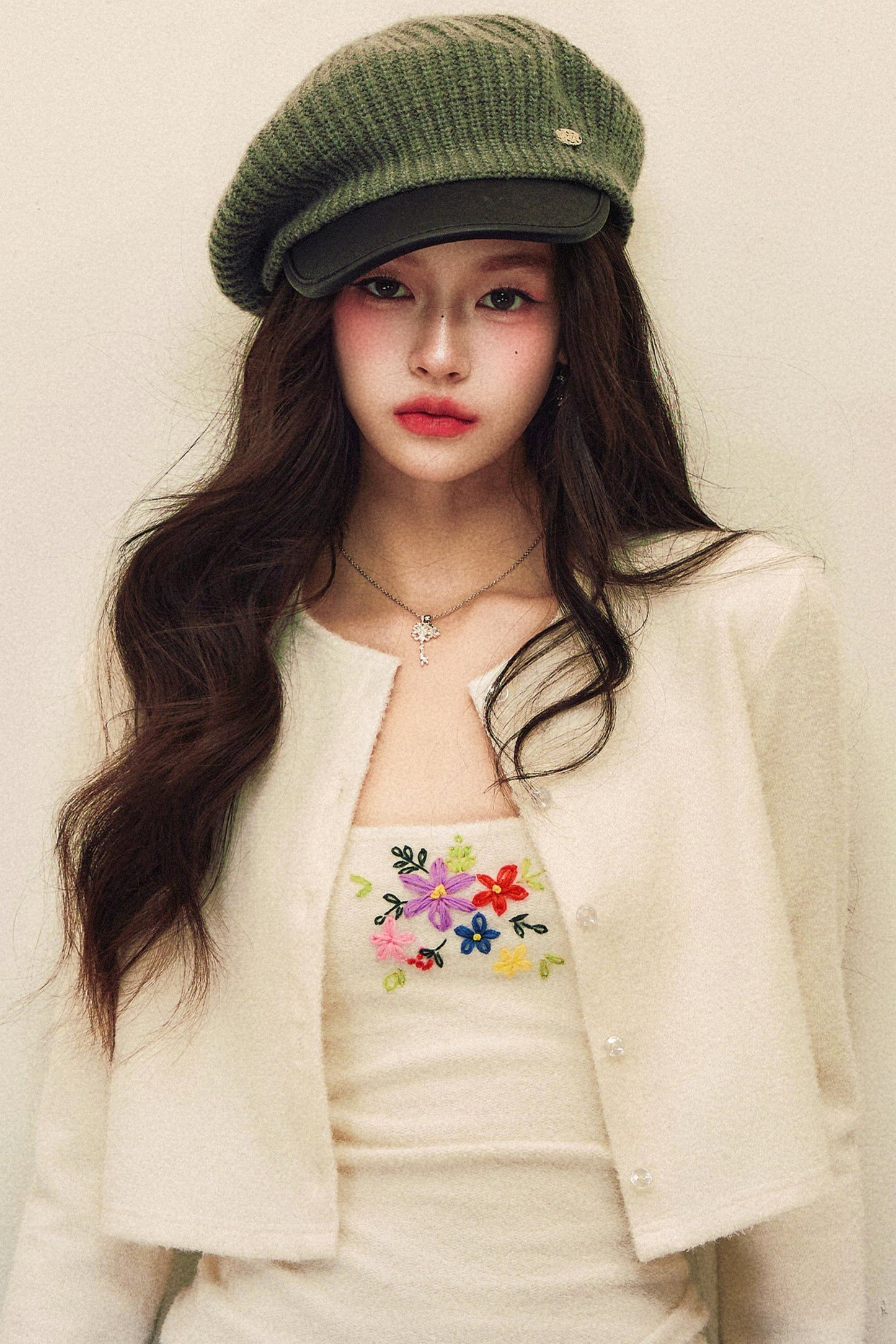 Embroidery Knit Cardigan Set-Up