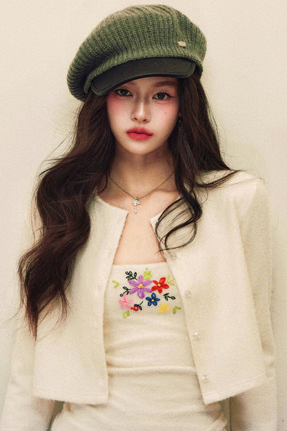 Embroidery Knit Cardigan Set-Up