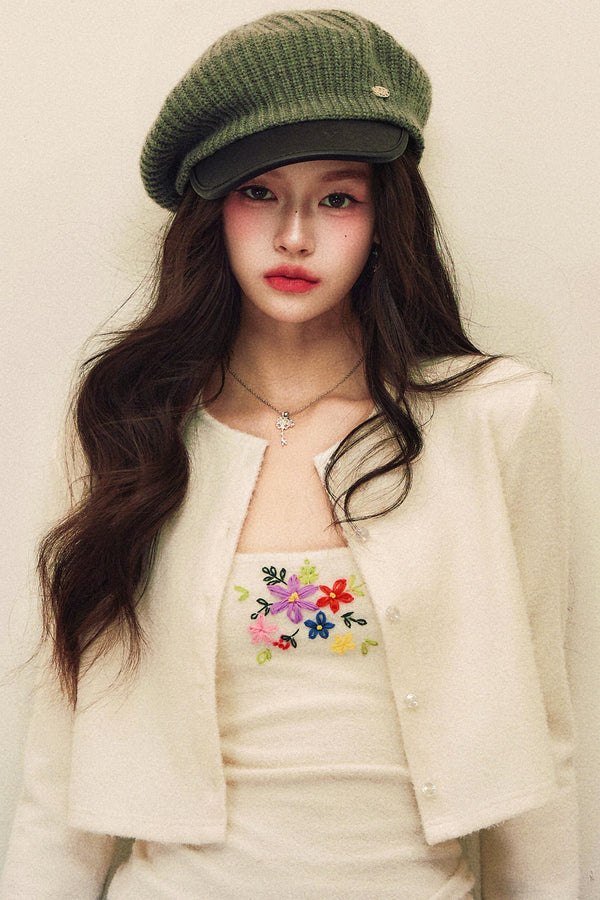 Embroidery Knit Cardigan Set-Up