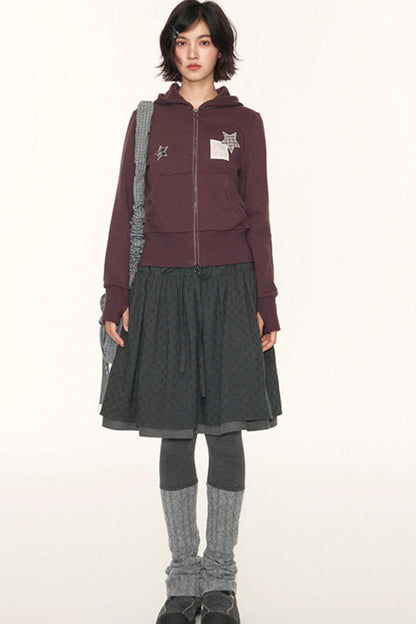 Vintage Lace-Up Plaid Puffy A-Line Skirt