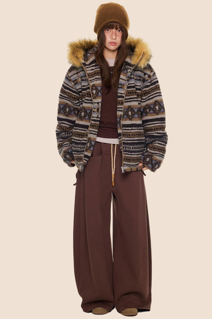 Ethnic Fur Collar Hooded Jacket