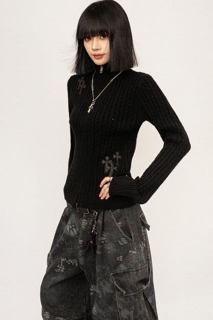 Retro Embroidered Knit Cardigan