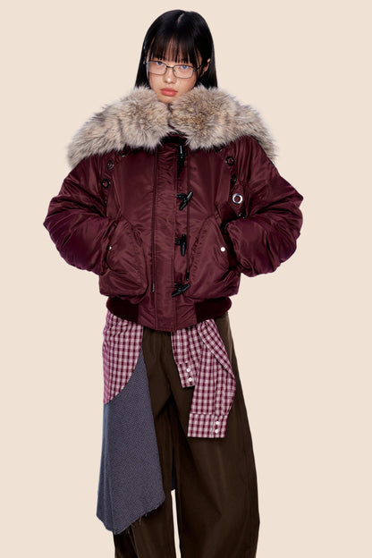 Large Fur Collar Pleated Jacket