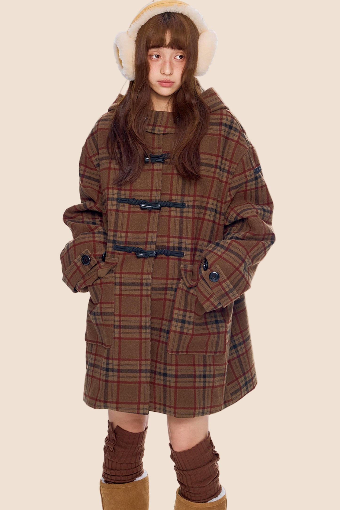 Plaid Toggle Woolen Coat