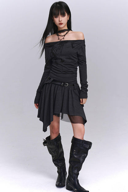 Gray Off-Shoulder Autumn Dress