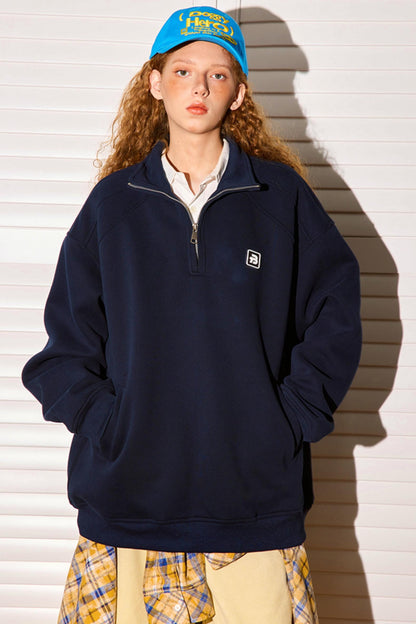 Half-Zipper Stand Collar Polo Sweatshirt