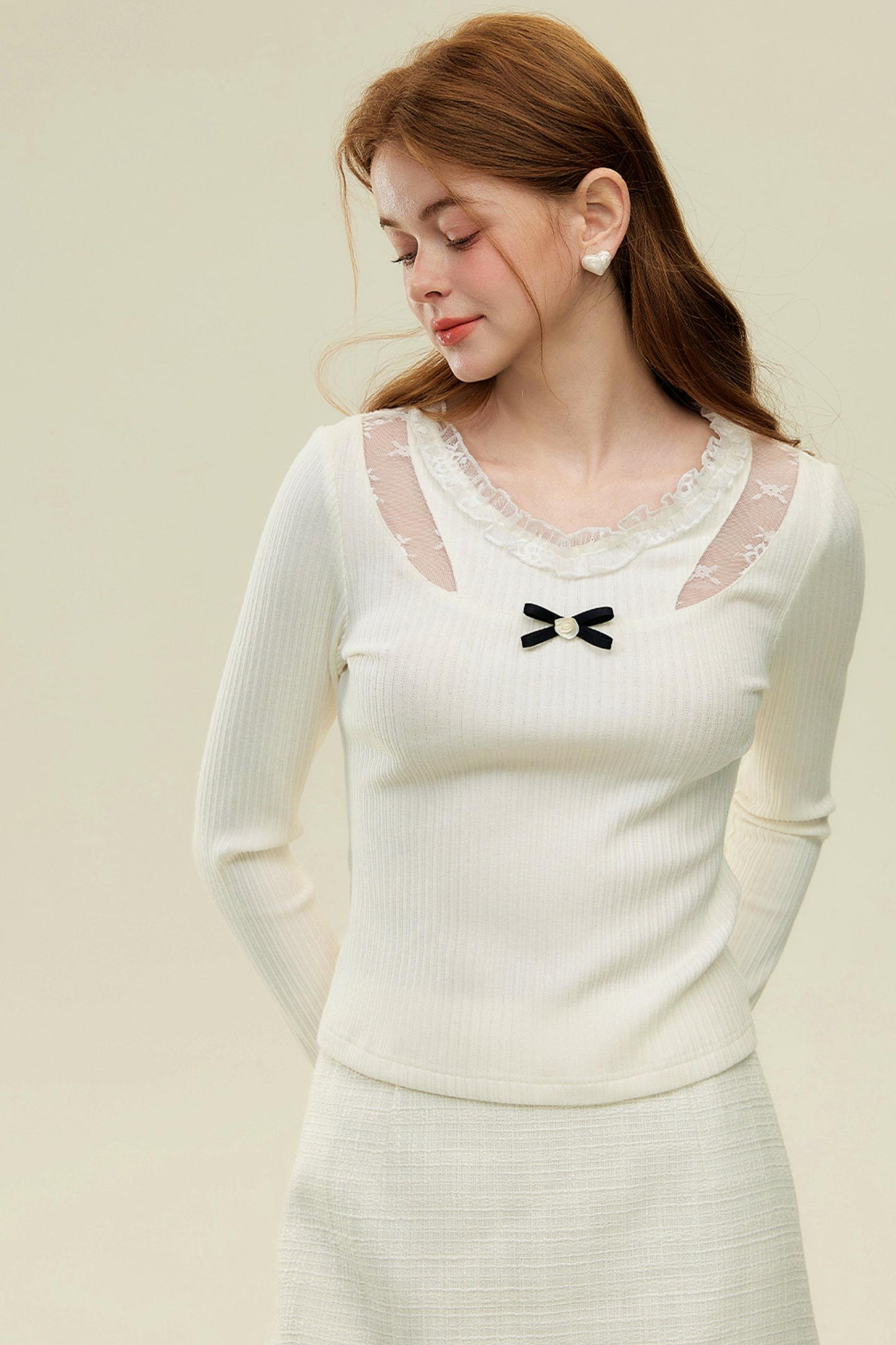 V-Neck Lace Knit Top