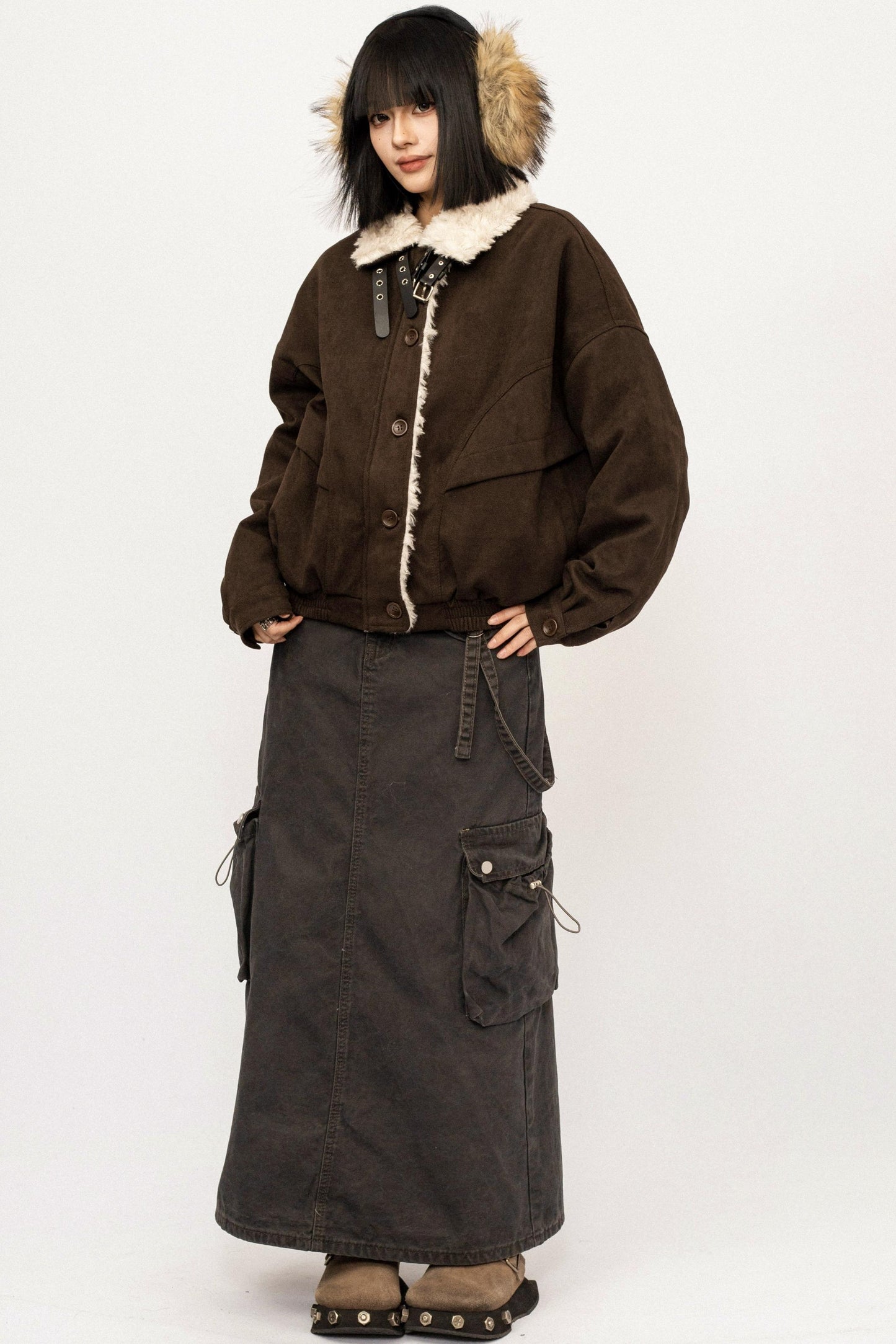 Retro Suede Wool Collar Jacket