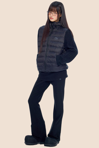 Rib-Knit Hooded Down Jacket