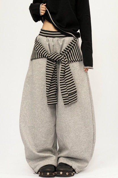 Retro Striped Fleece-Lined Pants