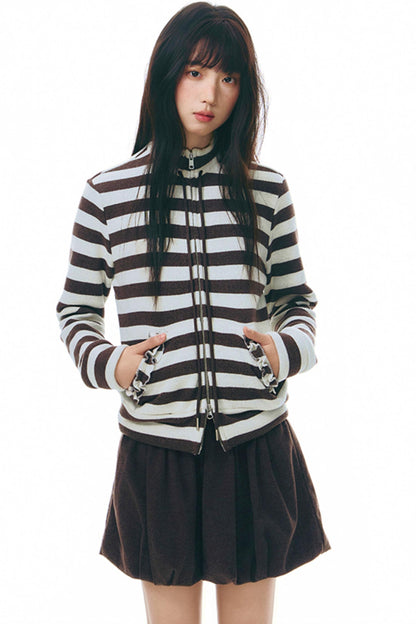 Stand-Up Striped Sweatshirt Jacket Set-Up