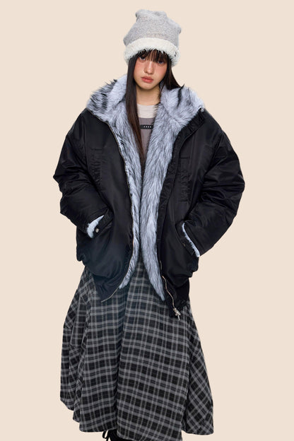 Fur-Trimmed Color-Blocked Cotton Jacket