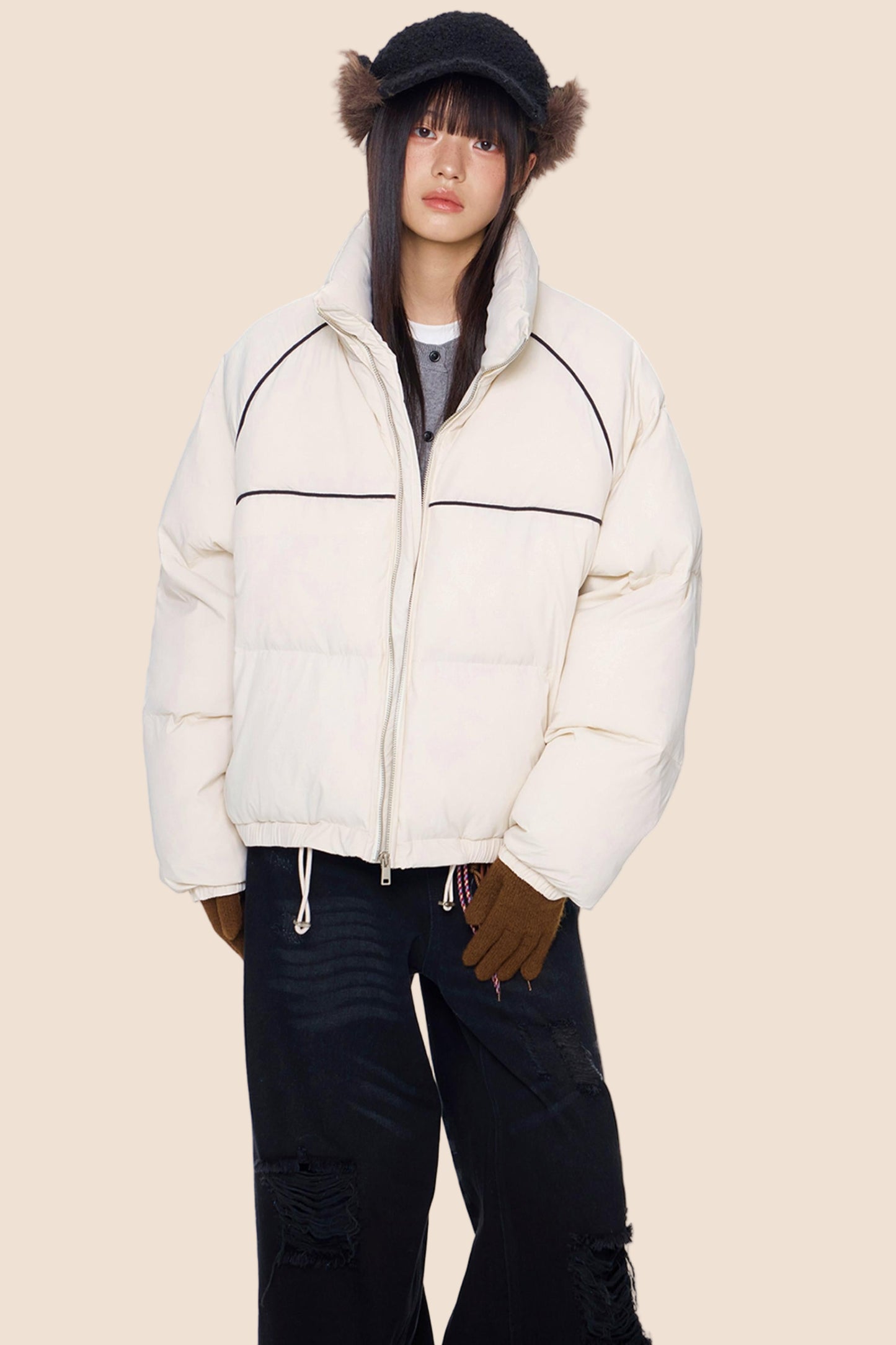 Color-Block Striped Cotton Jacket