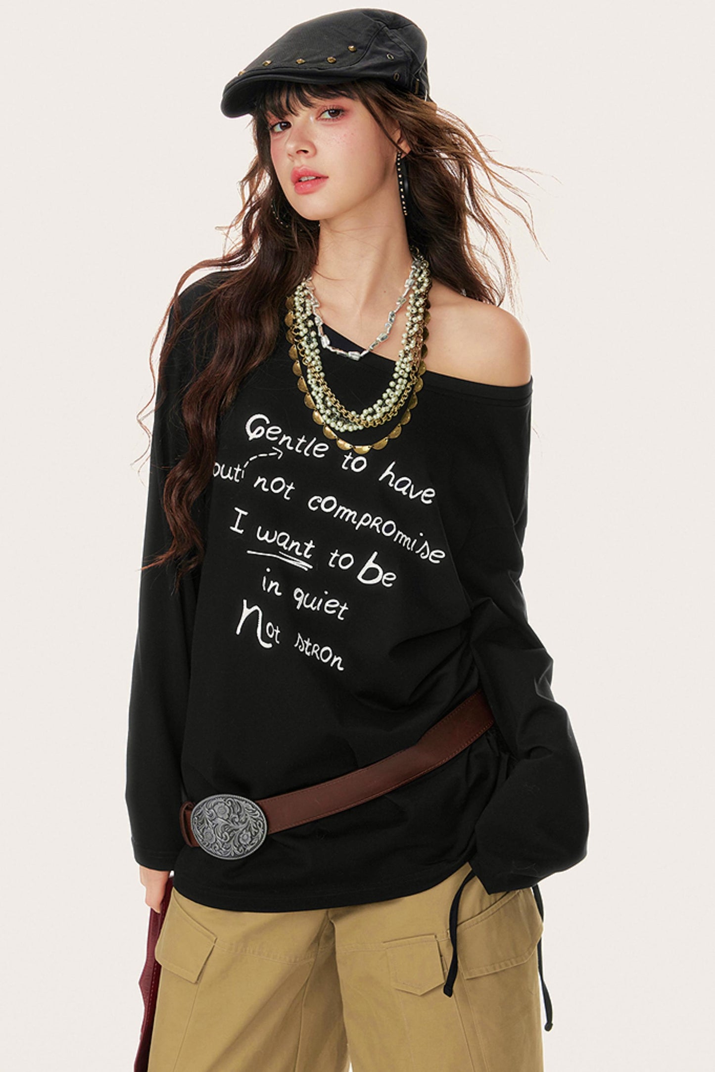 Hollow Long Sleeve Smock T-Shirt