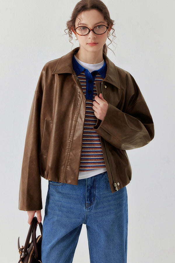 Eco Leather Brown Drop Shoulder Jacket