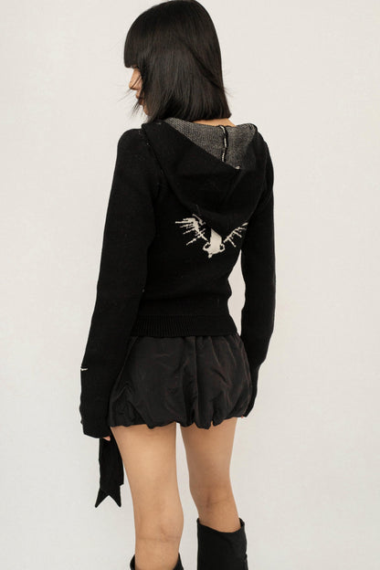 Retro Knit Hooded Cardigan