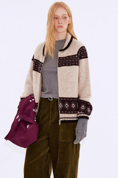 Retro Color-Blocked Wool Cardigan