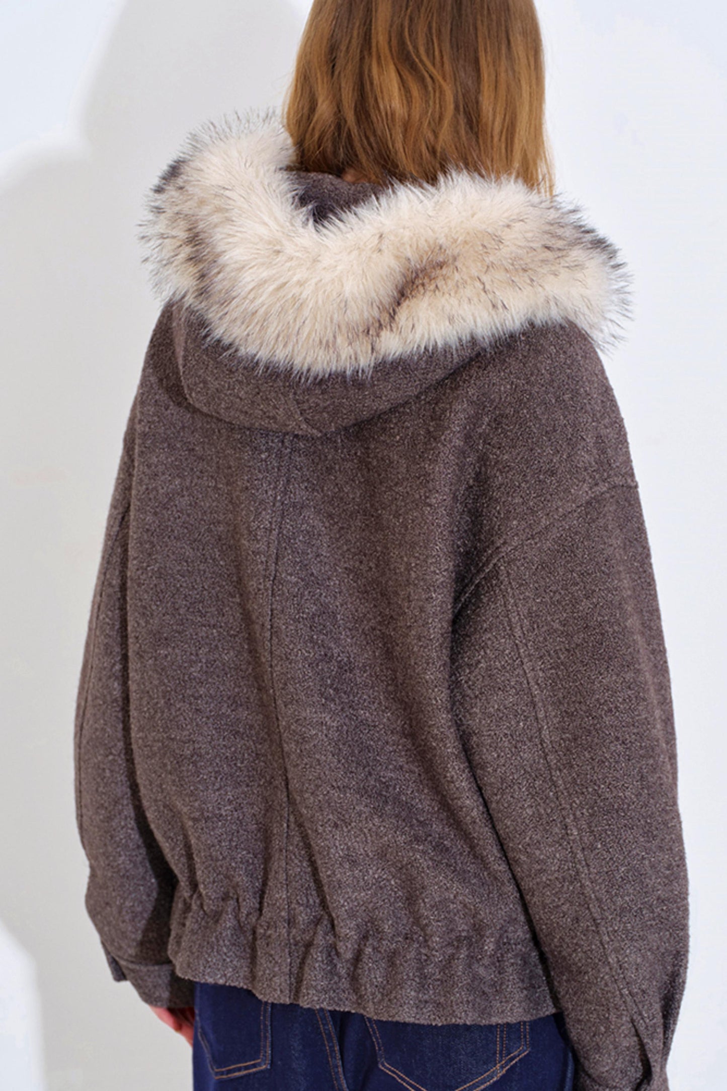 Fur Collar Wool Blend Coat