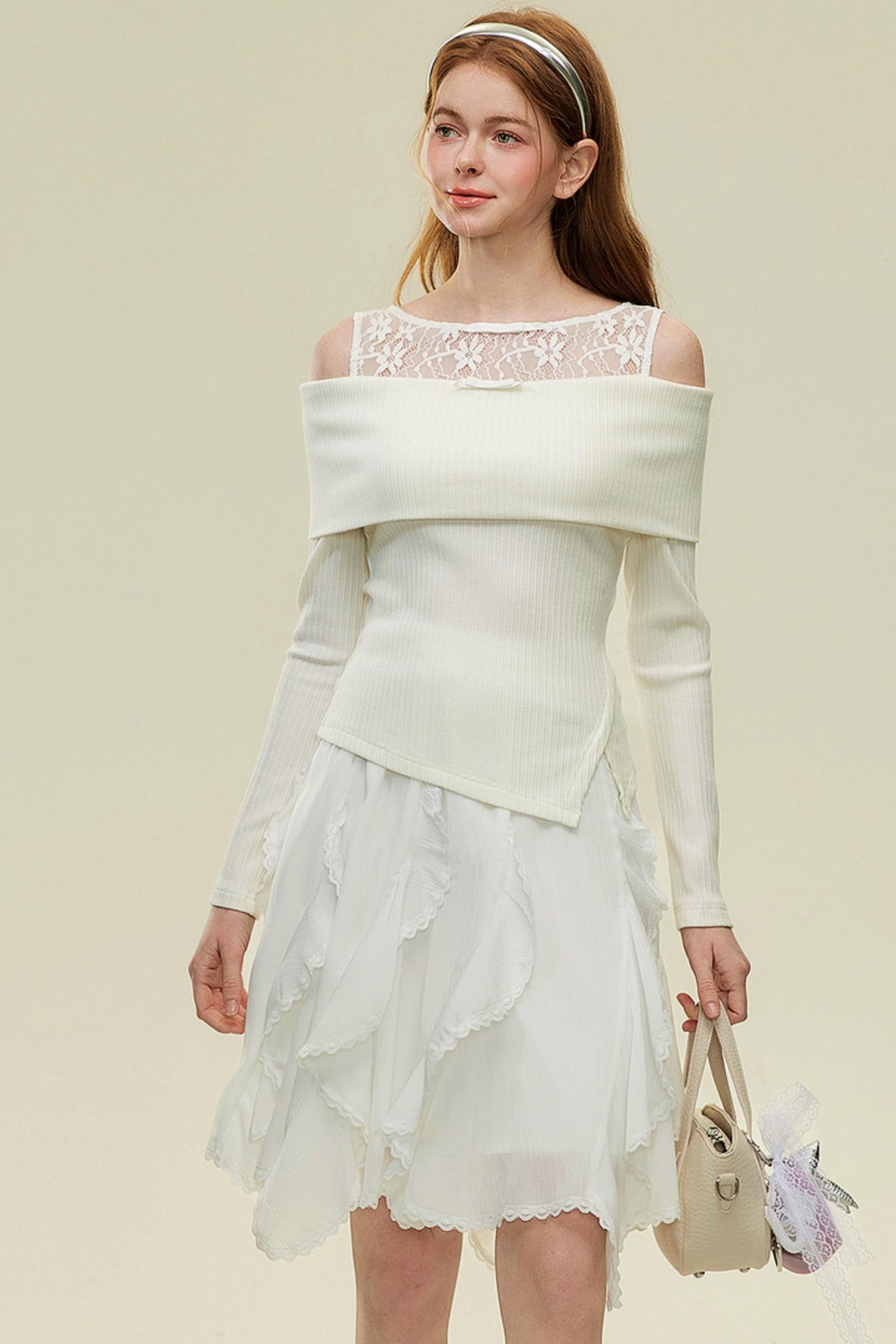 Irregular Lace Bustier A-Line Skirt