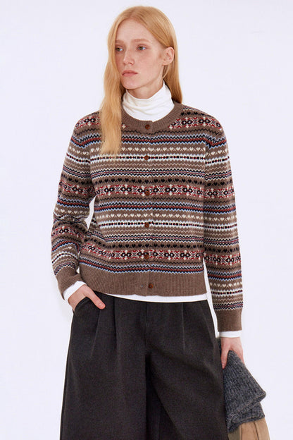 Light Retro Wool Fair Isle Cardigan