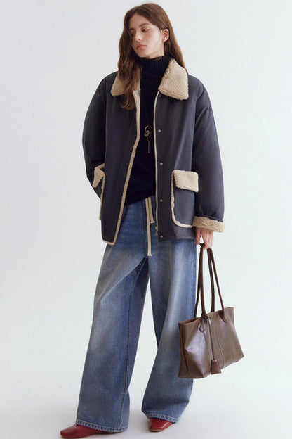 Color-Blocked Lamb Wool Coat