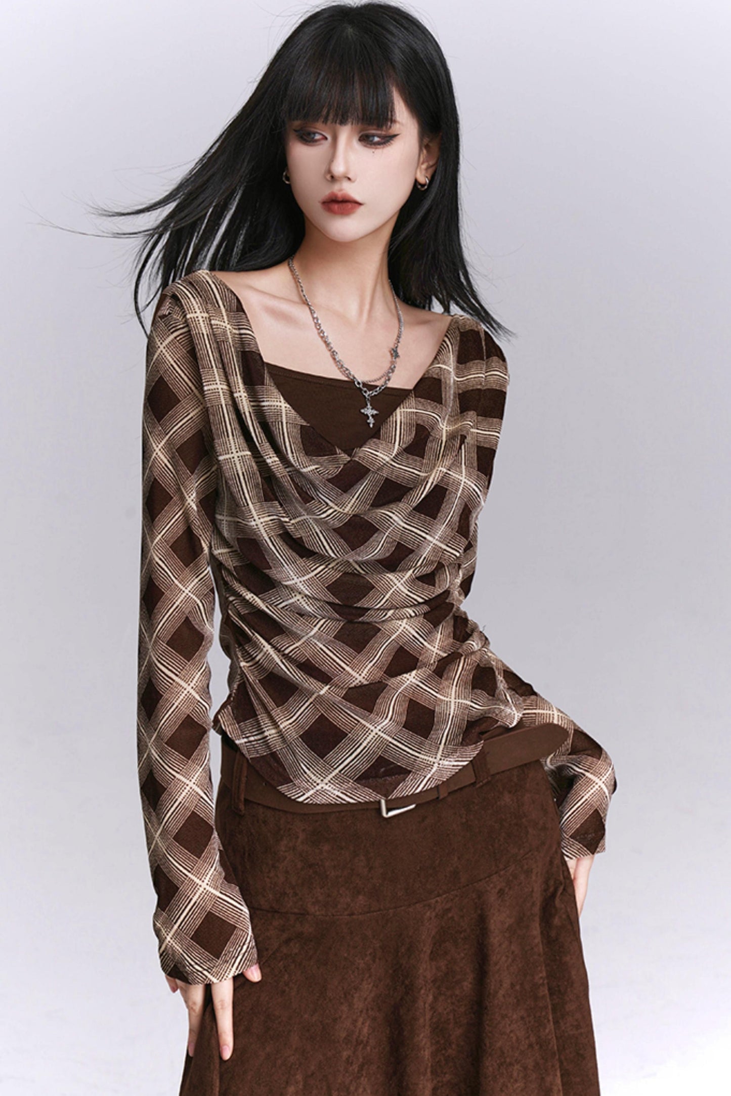 Black And Brown Plaid Top