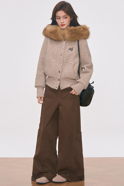 Wool Collar Hooded Jacket Set-Up