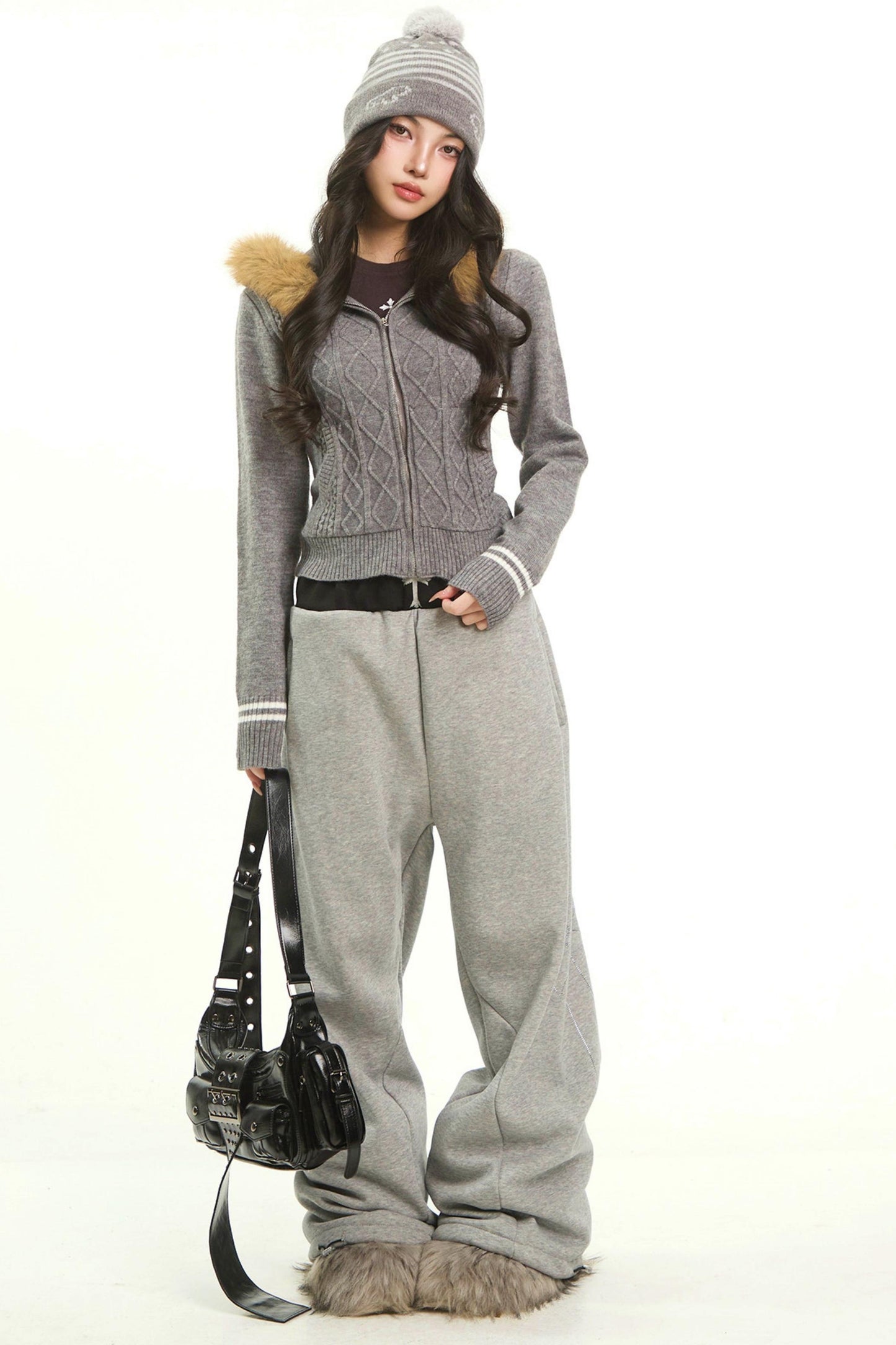 Retro Red Fur Hooded Cardigan