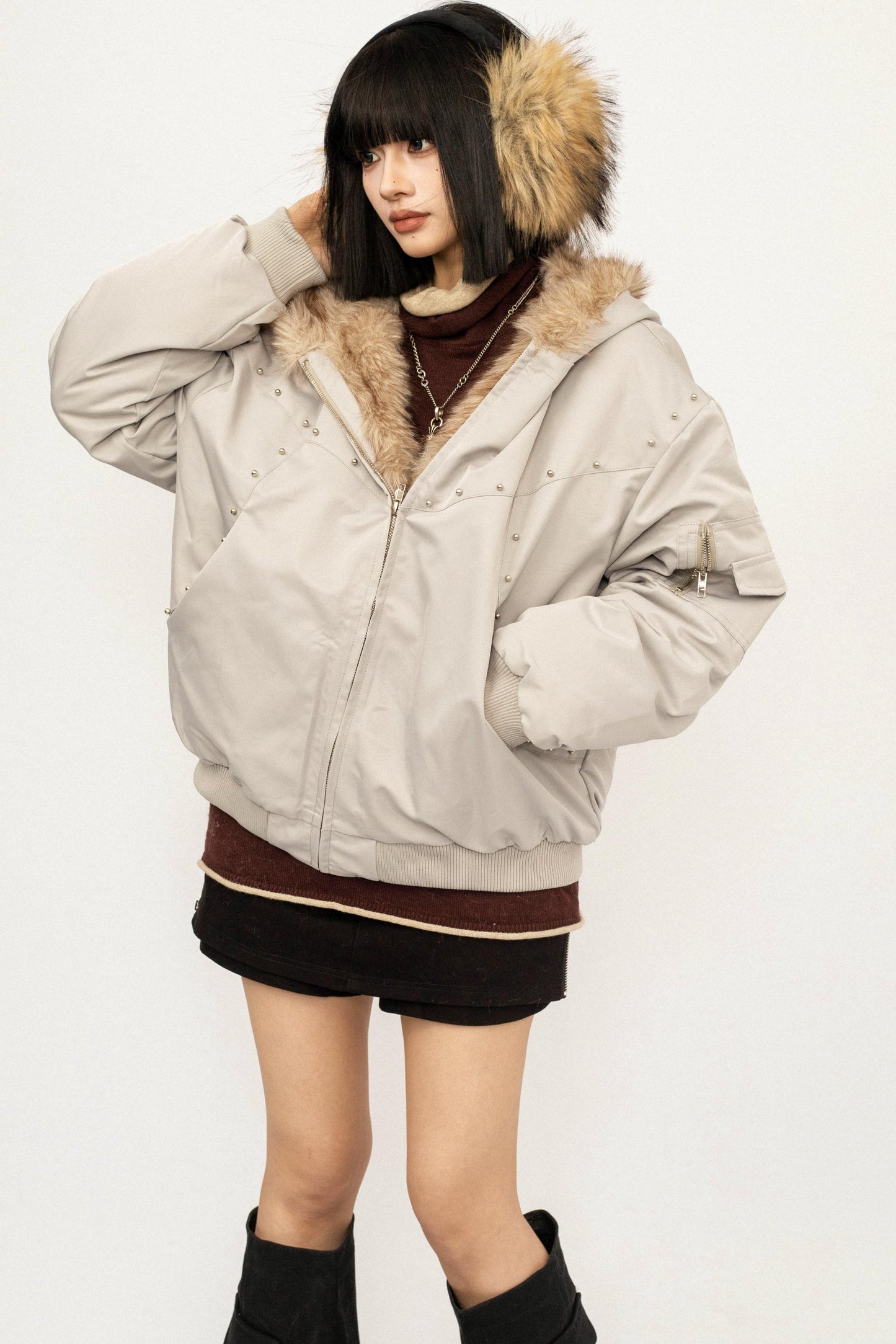 Fur Collar Hooded Cotton Coat