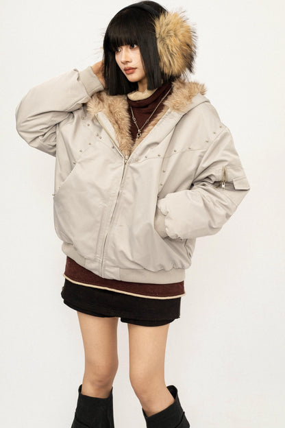Fur Collar Hooded Cotton Coat