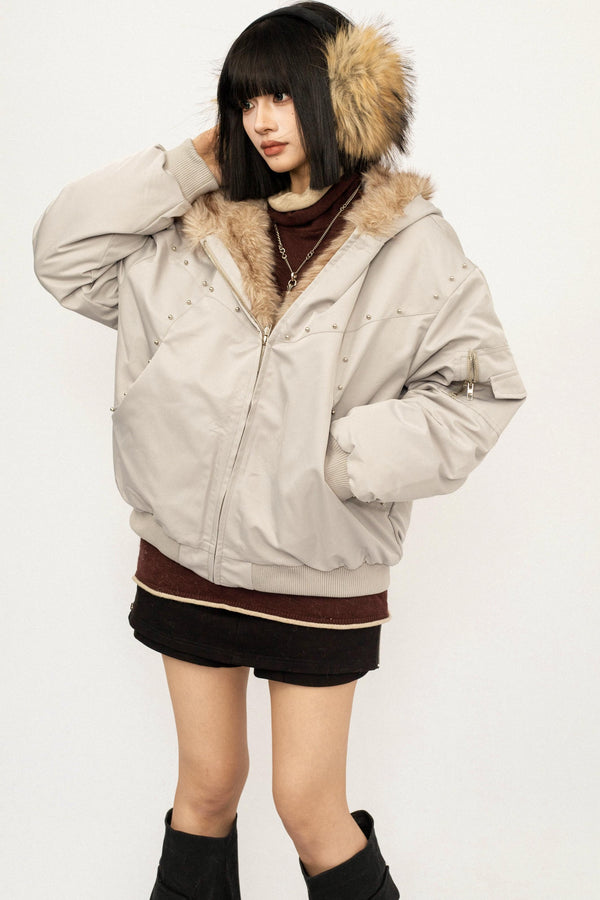 Fur Collar Hooded Cotton Coat
