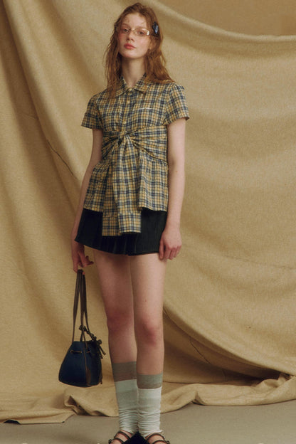 Chic Plaid Bow Tie Blouse