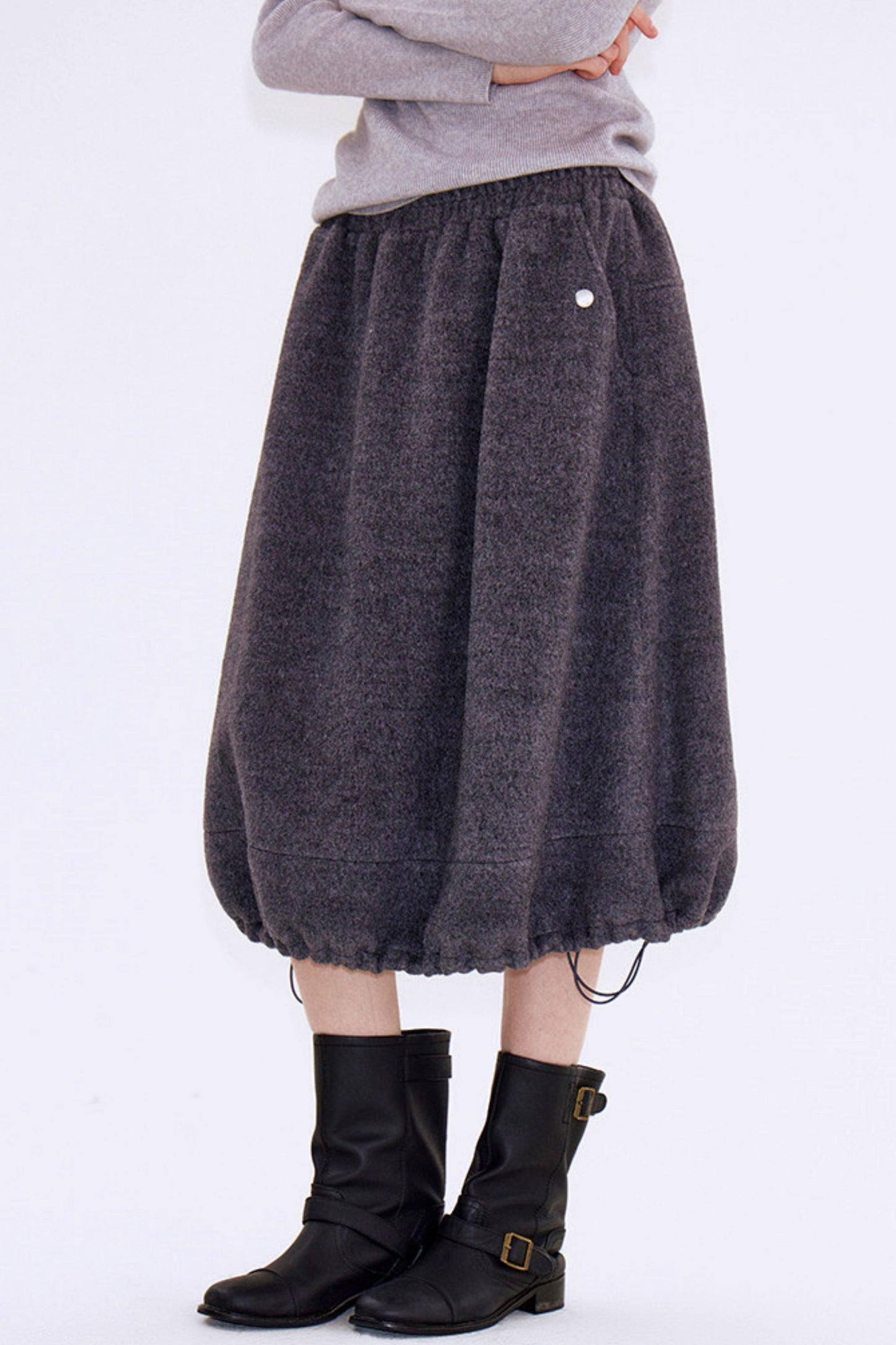 Gray Wool Drawstring Skirt
